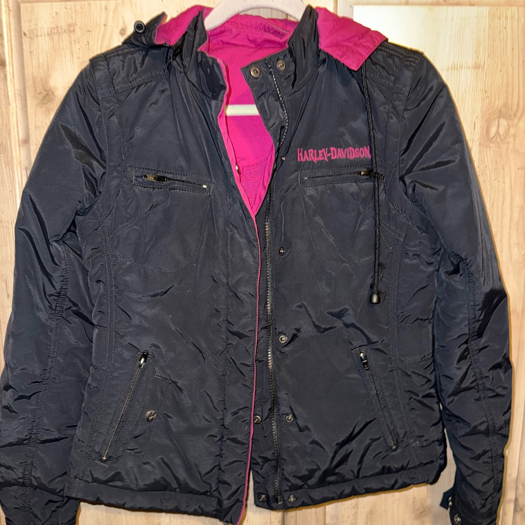 Harley Davidson Reversible Convertible Hooded Riding Jacket Vest Pink Black Xs